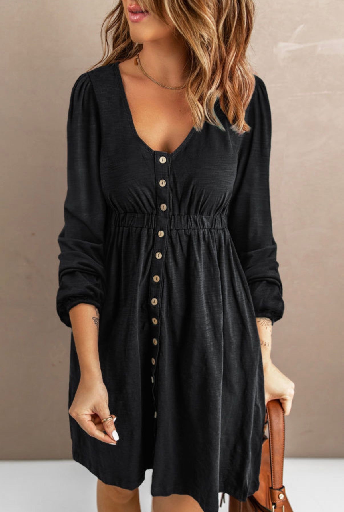 Black Button Up Long Sleeve Dress
