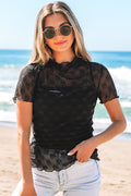 Black Bow Sheer Mock Neck Top