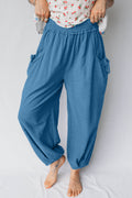 Blue Smocked Waist Jogger Pants