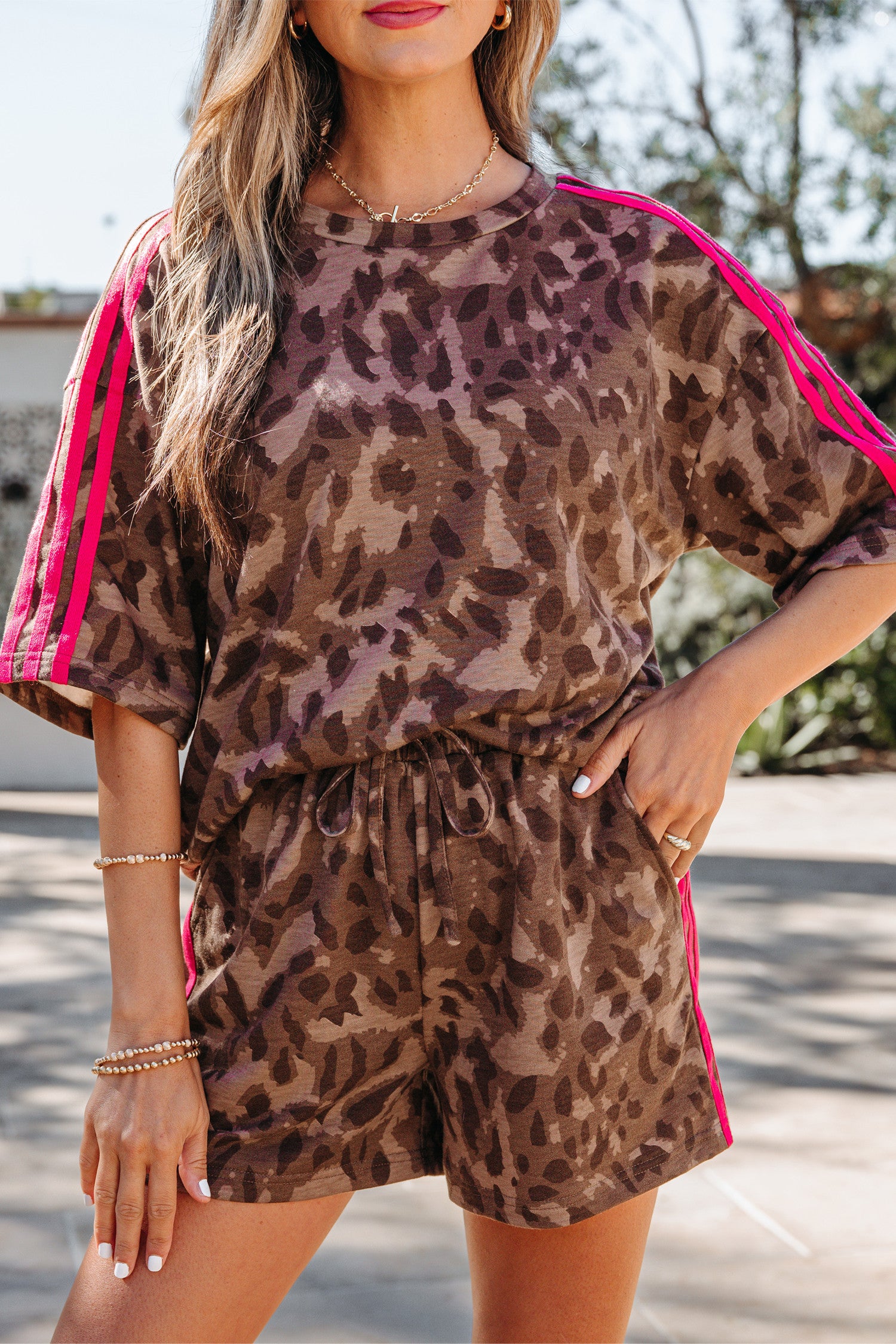 Pink Striped Leopard Set