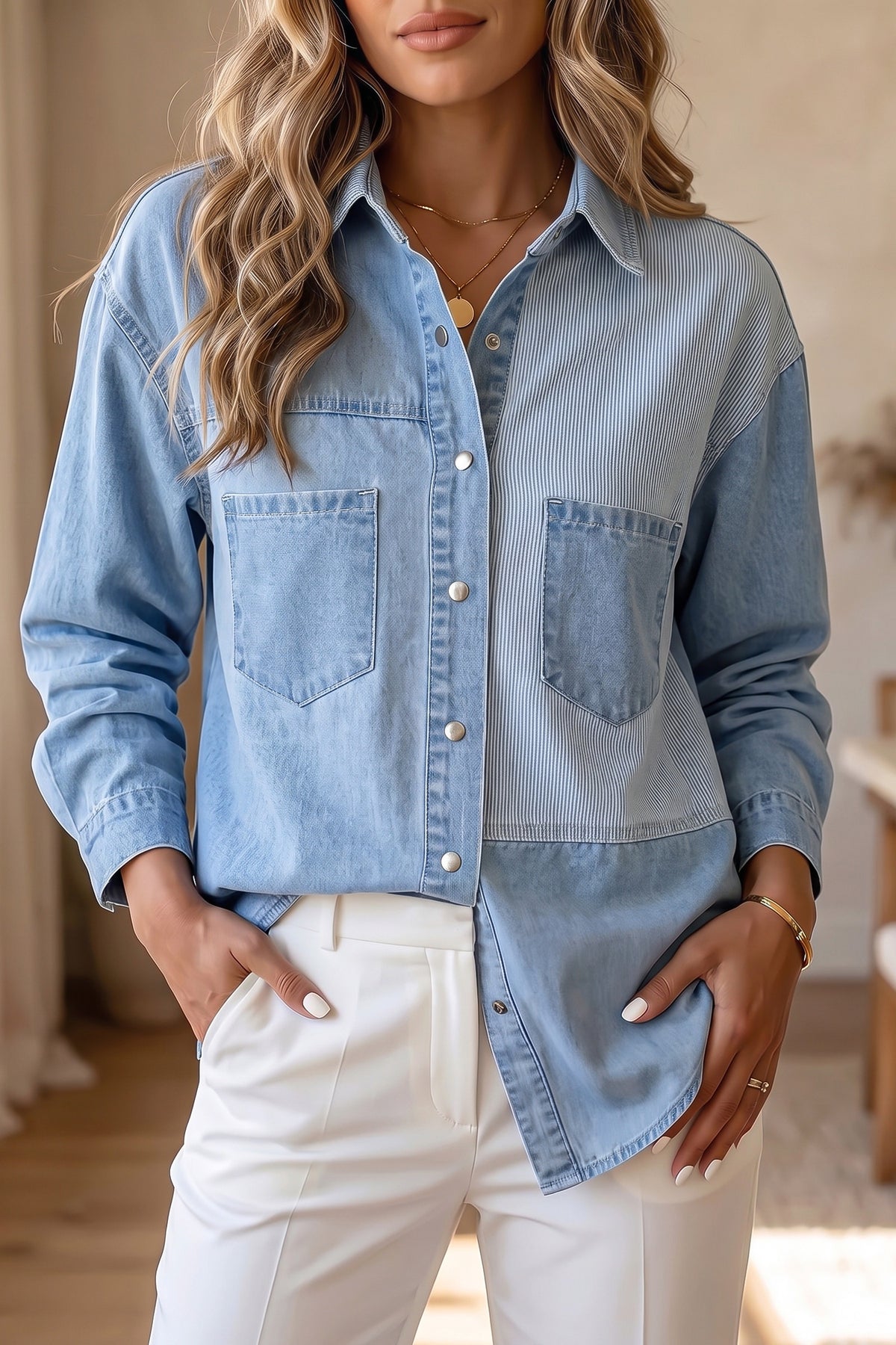 Denim Button Top Long Sleeve