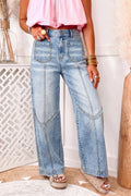 Beau Blue Wide Leg Studded Jeans