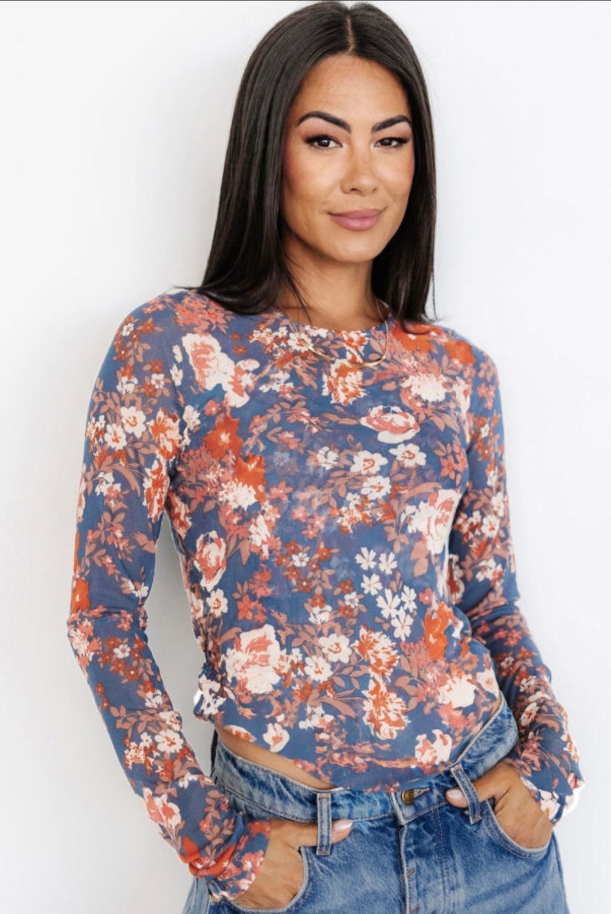 Floral Print Mesh Top