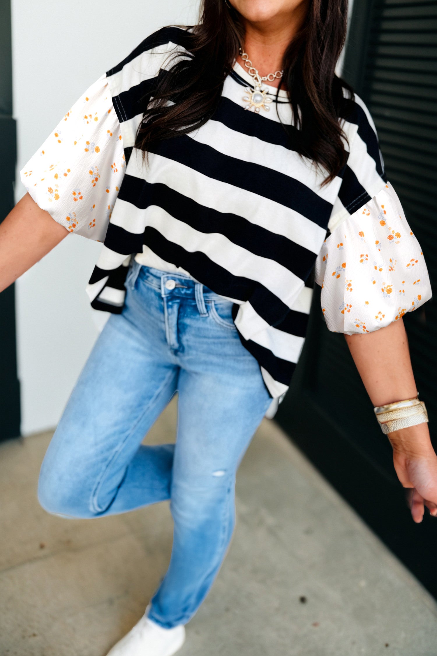 Floral Print Puff Sleeve Blouse
