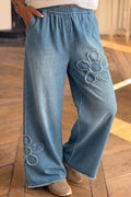 Wide Leg Flower Denim