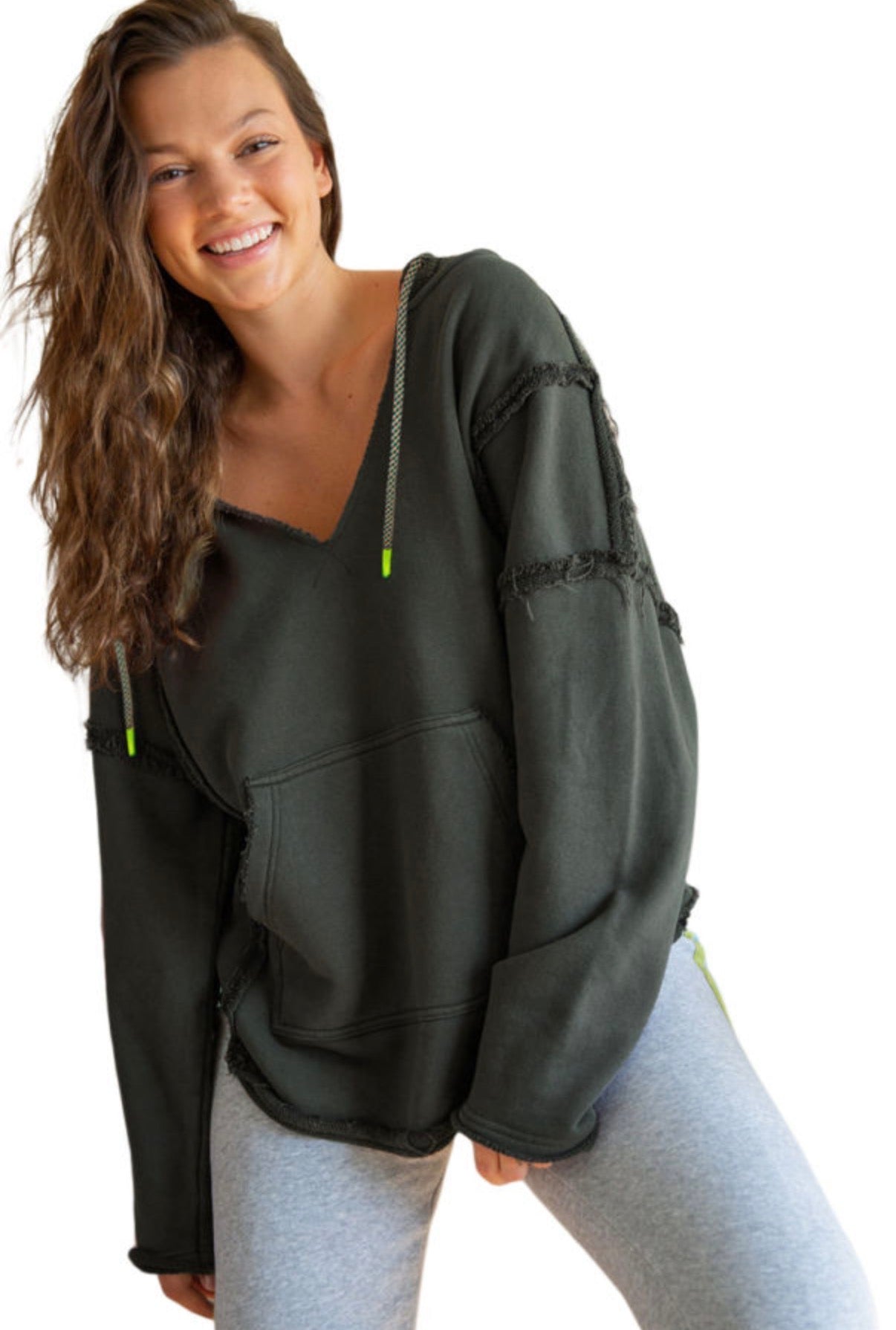 Gray Raw Edge Hoodie