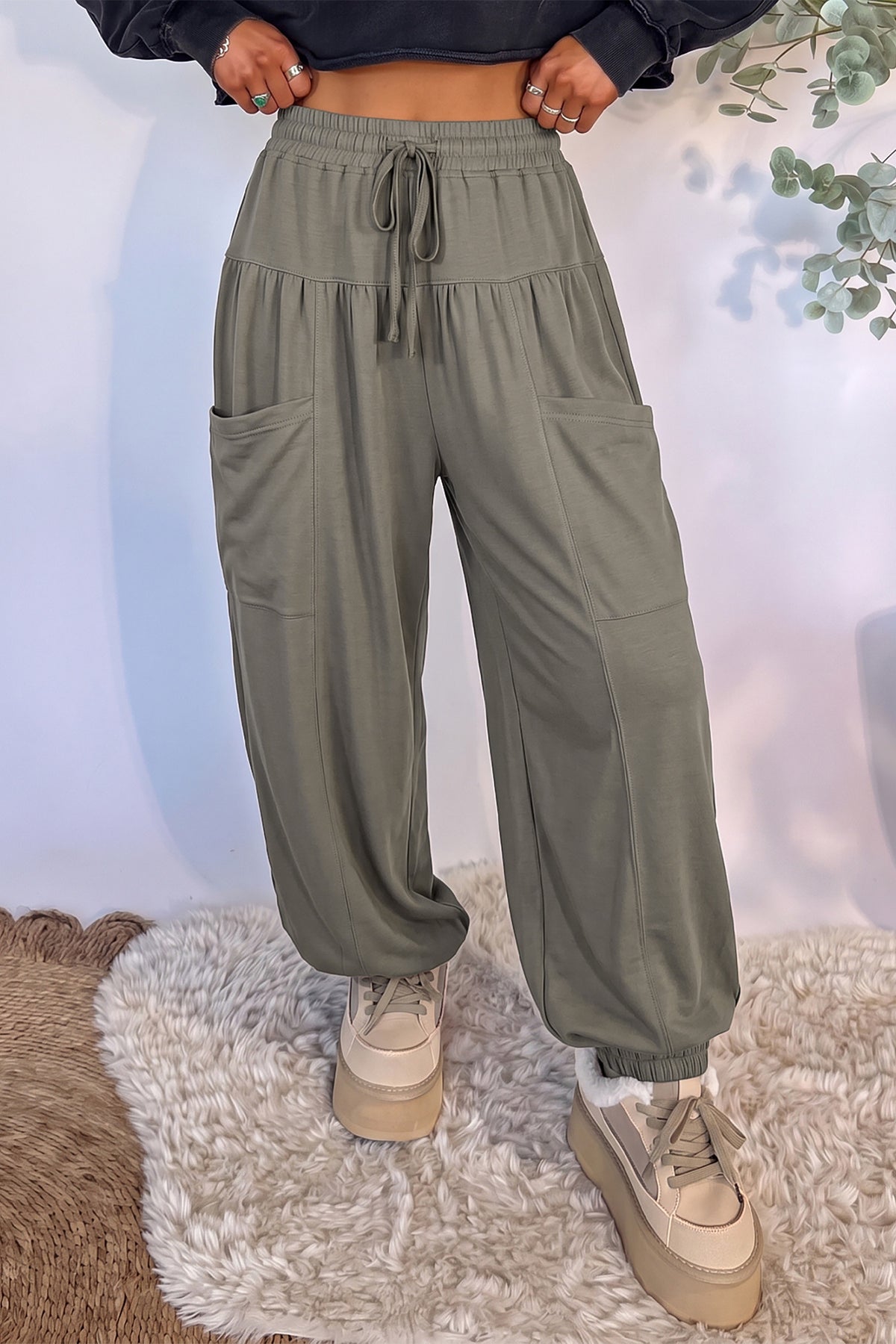 Green Elastic Waist Pants