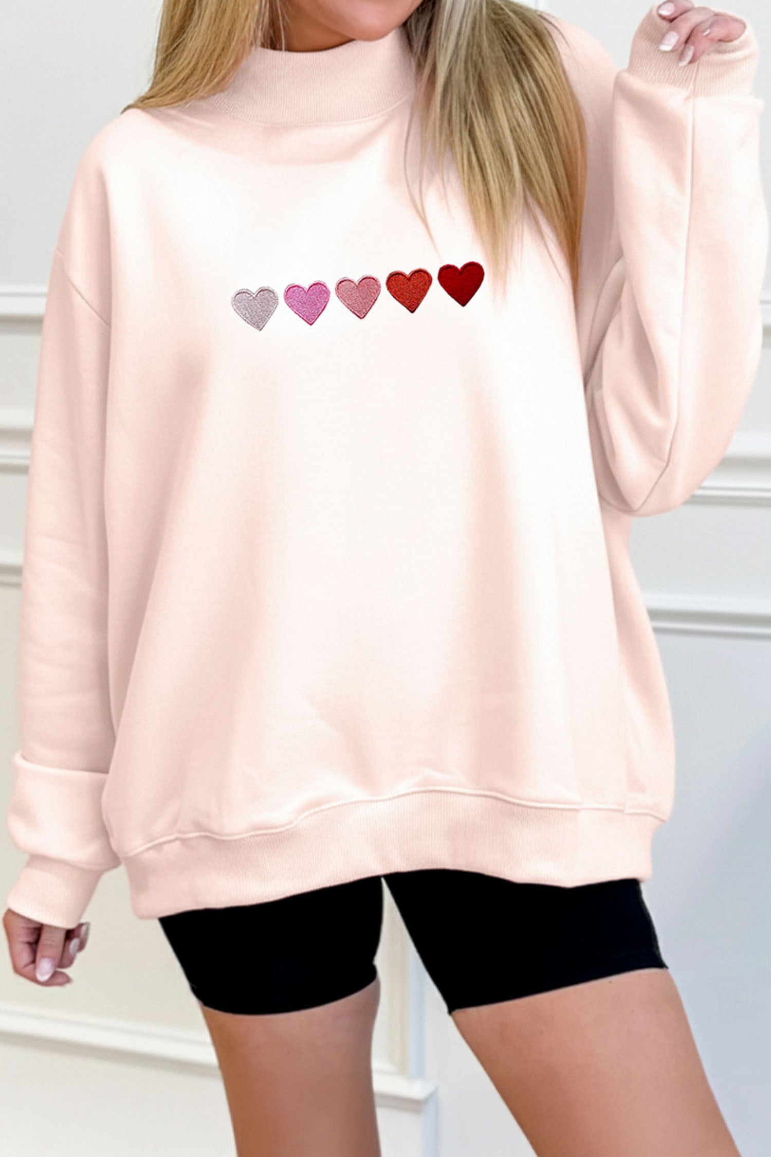 Pink Heart Mock Neck Sweatshirt