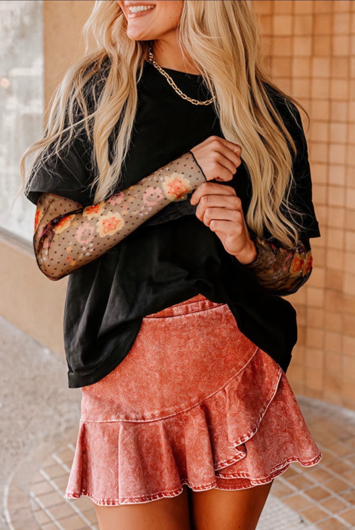 Black Faux Two Piece Top