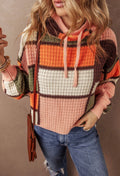 Orange Color Block Waffle Knit Sweater