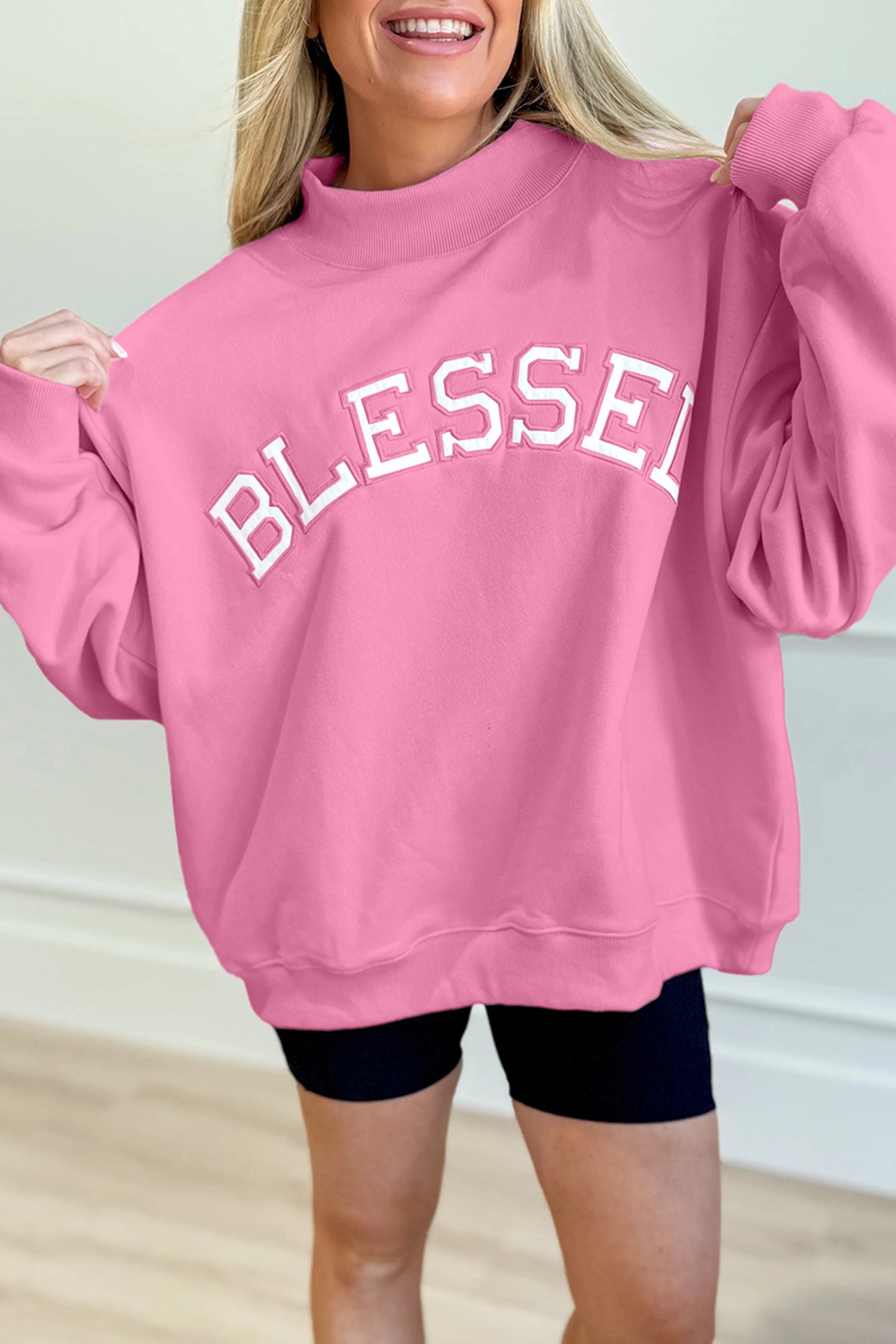 Pink Blessed Mock Neck Sweatshirt