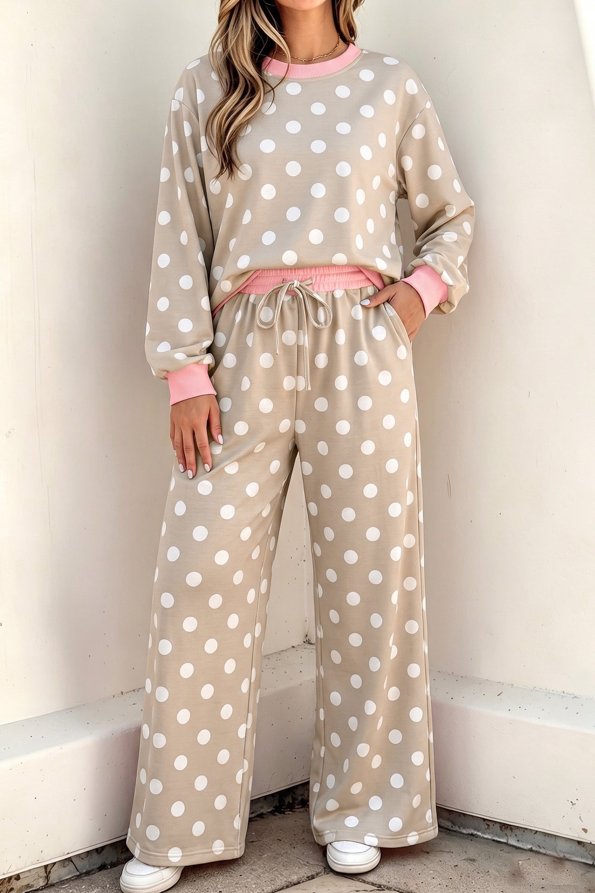 Khaki Polka Dot Set