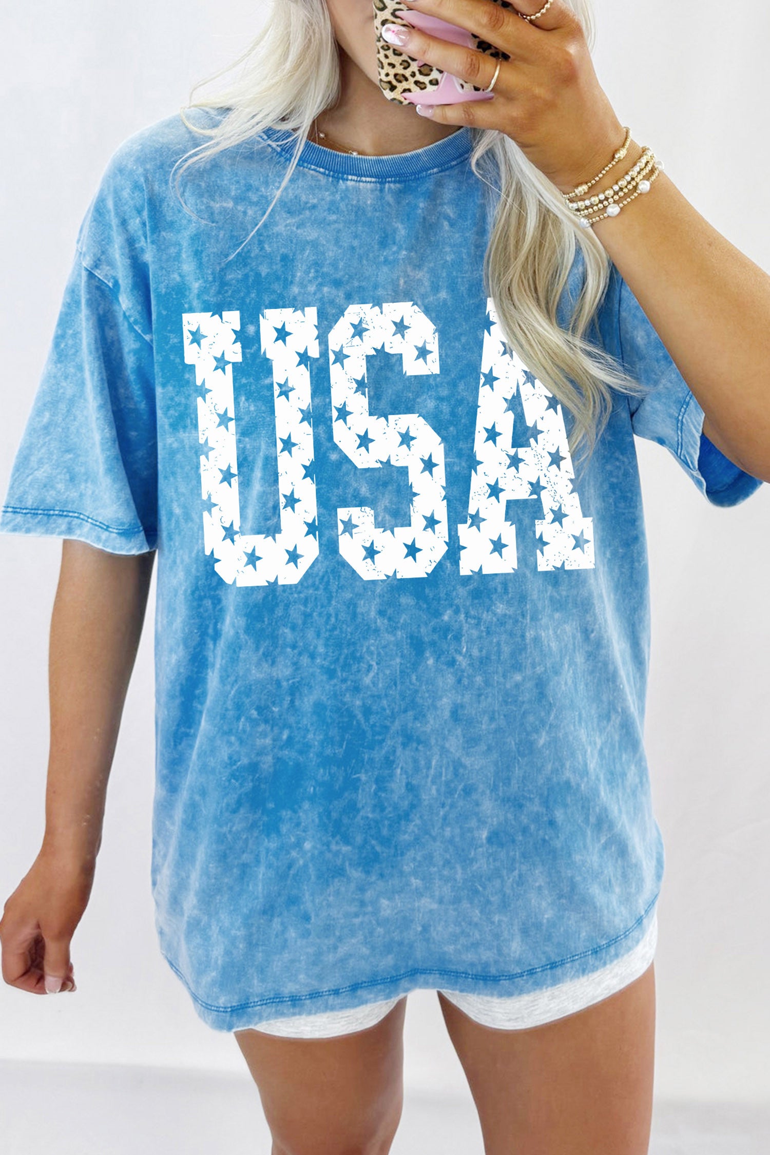 Blue USA Mineral Wash Cotton T Shirt