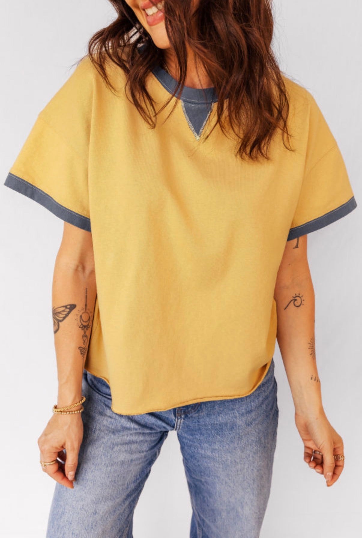 Banana Cream Raw Hem Top
